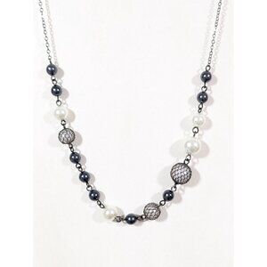 Rachel Roy Faux Pearl Necklace Long Chain Station Gray Metallic Whimsigoth 32 in
